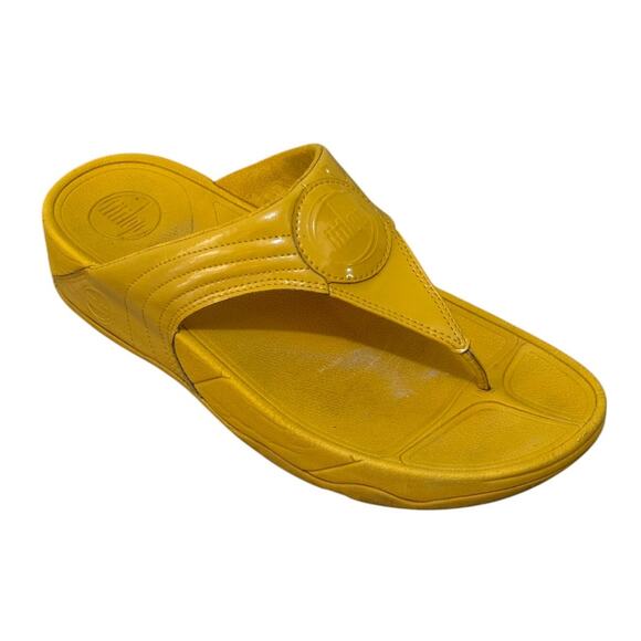 Not For Sale FitFlop Sandals Women 9 Yellow Lulu Leather Comfort Thong - Picture 2 of 9